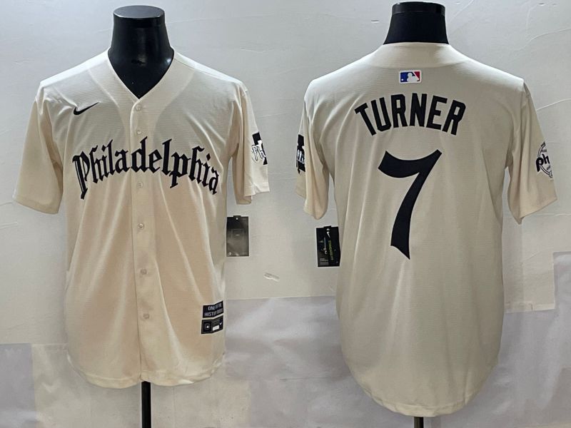 Men 2025 Philadelphia Phillies #7 Turner Cream Five generations Joint Name Nike MLB Jersey style 1